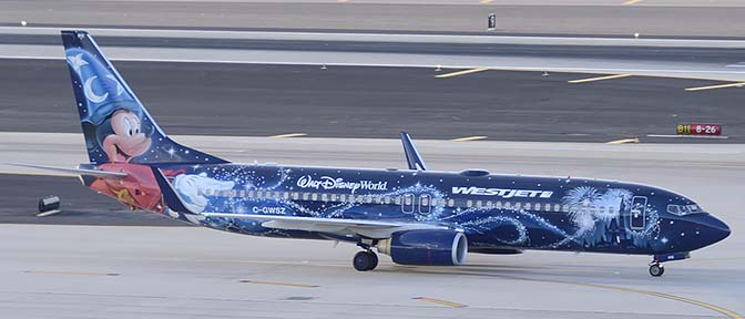 Westjet 737-8CT C-GWSZ Magic Plane, Phoenix Sky Harbor, April 5, 2015